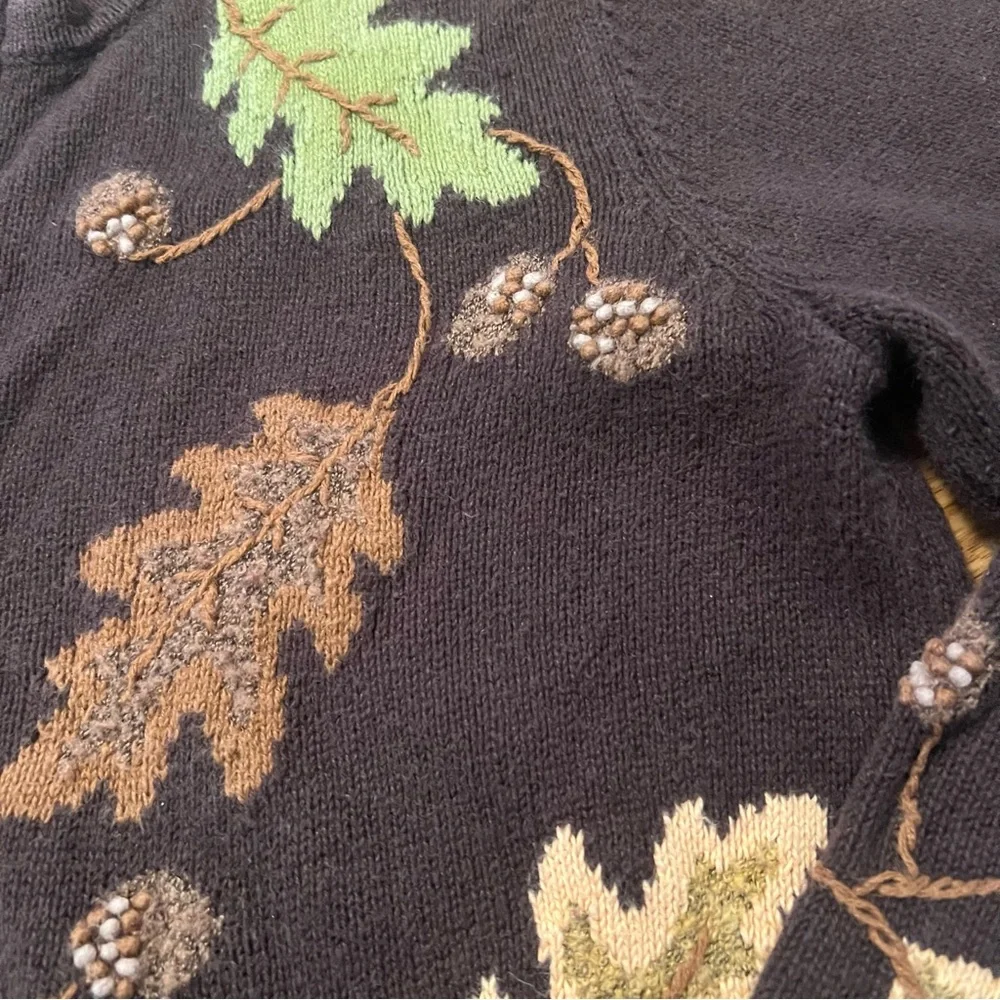 Womens vintage 3D leaf knit  zip up sweater/ cardigan